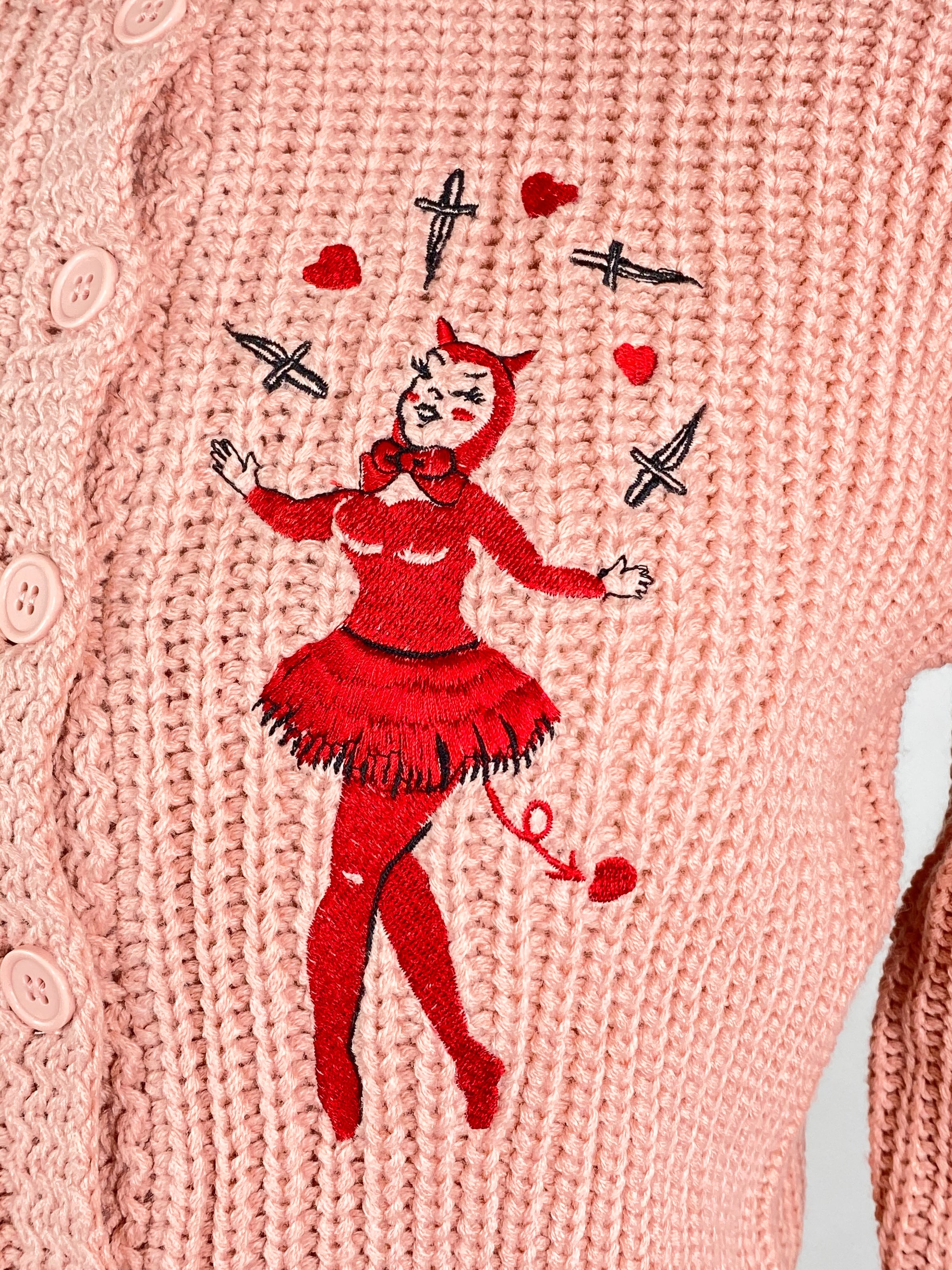 Dagger Devil Cropped Sweater in Peach | Mischief Made