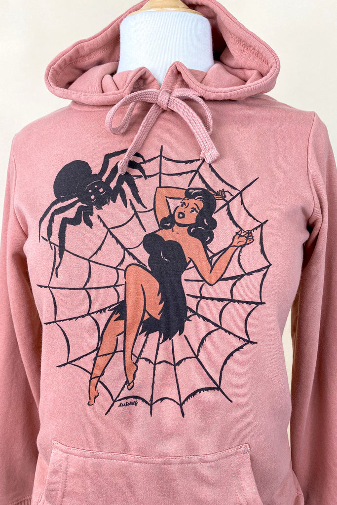 Web of Lies Hoodie in Dust Pink-  Women's Fitted Body